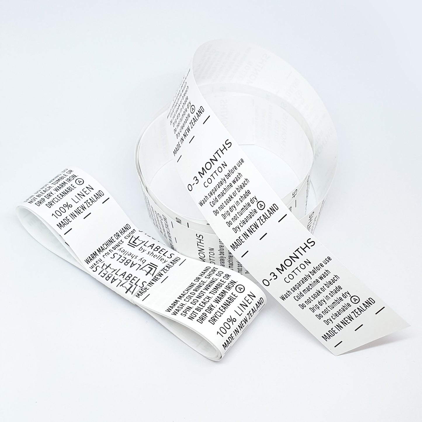 #18 - SEMI-PERMANENT PRINTED CARE LABELS/WHITE [STANDARD FORMAT or CUSTOM]