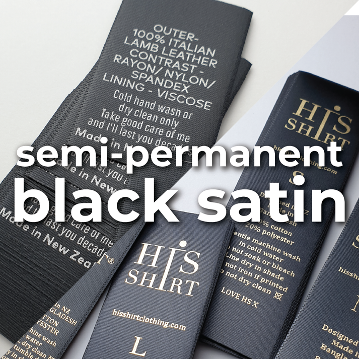 BS - Black satin (semi-permanent) / Same width as previously ordered / a) SHORT - Labels use between 0 to 44mm of material per label